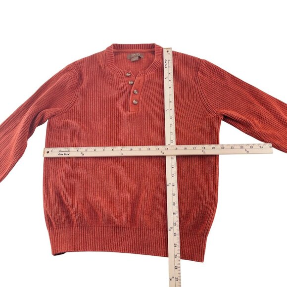 G.H. Bass & Co. Mens Rust Orange Ribbed Henley Sweater size medium 100% Cotton - Picture 3 of 4